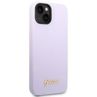 Guess GUHCP14SSLSMU iPhone 14 6.1" violetinis silikoninis dėklas telefonui su vintažiniu auksiniu logotipu