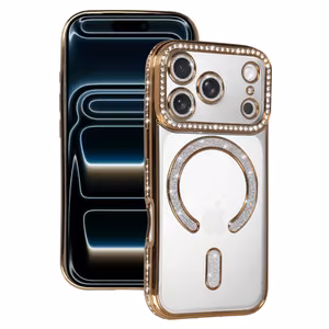 Bling Magsafe auksinis dėklas telefonui iPhone 17 Pro