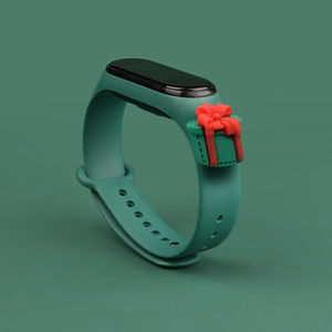 Dirželis Xmas Xiaomi Mi Band 3 / 4 Kalėdinis silikoninis dirželis apyrankė su dovana - tamsiai žalia