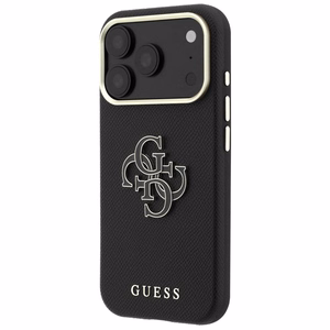 Guess Grained & Big Resin Logo dėklas iPhone 18 Pro Max / 17 Pro Max – juodas