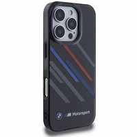 BMW Motosport IML atsitiktinės juostos iPhone 16 Pro dėklas - juodas
