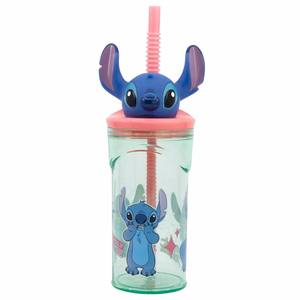 Disney Stitch Flowers puodelis su šiaudeliu ir 3D figūrėle, 360 ml