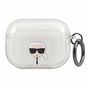 Karl Lagerfeld KLAPUKHGS AirPods Pro dėklas Glitter Karl's Head – sidabrinis
