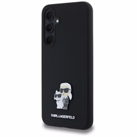 Karl Lagerfeld Silikoninis Karl&Choupette Metal Pin dėklas Samsung Galaxy A35 - juodas