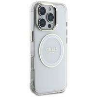 Guess IML Metal Colored Circle Classic Logo Magnetinis dėklas telefonui iPhone 16 Pro Max - baltas