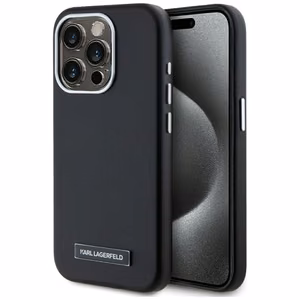 Karl Lagerfeld FW Metal Plate Magnetinis iPhone 15 Pro dėklas - juodas