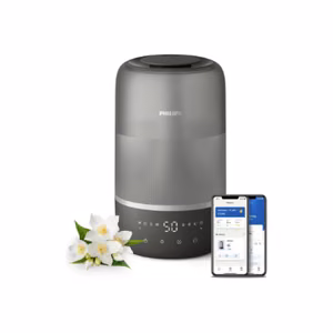 Philips увлажнитель воздуха HU1510/03 Series 1000, 19.6 Вт, объём резервуара для воды 3 л, для помещений до 41 м², ультразвуковой, производительность увлажнения 275 мл/ч, серый/серебристый