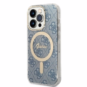 Rinkinys Guess GUBPP14LH4EACSB dėklas + įkroviklis iPhone 14 Pro 6.1" mėlynas kietas dėklas su 4G raštu Magnetinis