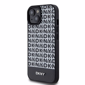 DKNY Odinis spausdintas raštas metalinis logotipas Magnetinis dėklas iPhone 15 / 14 / 13 - juoda