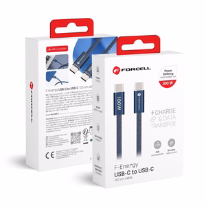 Laidas USB C į USB C Forcell F-Energy QC4.0 PD 5A 100W Cafule Color 1,2 m ACYH23 tamsiai mėlynas