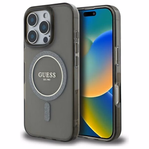 Guess IML блёстки круг Чехол MagSafe для iPhone 16 Pro - чёрный