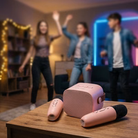 Blavec nešiojamas Bluetooth garsiakalbis WS-07 Karaoke Party 5W su 2 mikrofonais rožinis