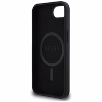 Guess Silicone Script Metal Logo MagSafe dėklas telefonui iPhone 16e - juoda