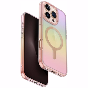 Uniq Iridescia Magclick įkrovimo dėklas iPhone 16 Pro – rožinis
