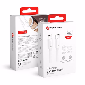 Kabelis FORCELL F-ENERGY C338 Type C į Type C PD QC4.0 3A 60W 3 m baltas