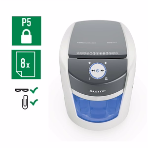 Leitz IQ OptiMax Small Office 350 – P-5 mikrofragmentinis dokumentų naikiklis, 22 l, baltas (83590000)