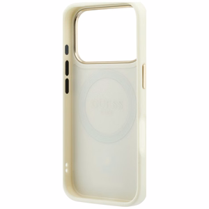Guess Peony 4G Small Logo MagSafe dėklas, skirtas iPhone 17 Pro / 18 Pro, smėlio spalvos