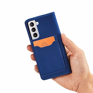 Magnetinis kortelių dėklas Samsung Galaxy S22 + (S22 Plus) piniginė kortelių laikiklis mėlynas