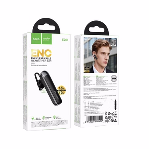 Hoco E201 belaidė monofoninė ausinė su mikrofonu, ENC, Bluetooth 6.0, 130 mAh, juoda