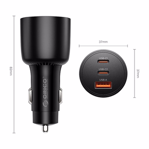 Orico PowerLink 165W USB-A + 2x USB-C automobilinis įkroviklis - juodas