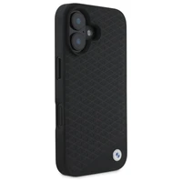 BMW ženklas odinis deimantinis metalinis logotipas magnetinis iPhone 16 dėklas - juodas