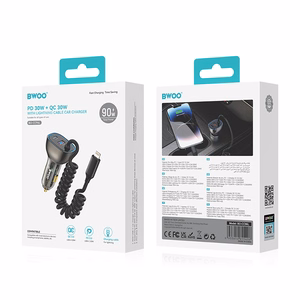 Įkroviklis automobilinis Bwoo (CC96L) (1xUSB, 1xUSB-C 30W) su lightning laidu juodas