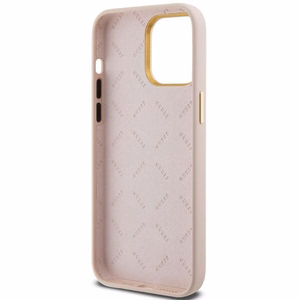 Guess Silicone Script Metal Logo & Frame dėklas telefonui iPhone 15 Pro - rožinis