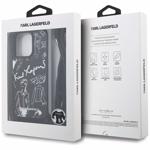 Karl Lagerfeld per petį nešiojamas grūdėto rašto ir logotipo dėklas telefonui iPhone 16 Pro Max - juodas