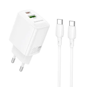 Įkroviklis Borofone BN27 20W USB-C/USB-A + USB-C to USB-C cable 1.0m baltas