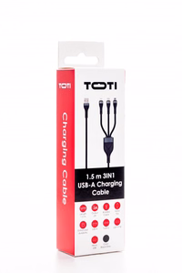 SEEK TOTI USB-A į microUSB/Type-C/Lightning, 1,5 m pynimo laidas 2A (ne-MFI), juodas