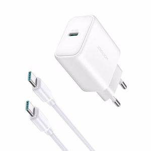 Įkroviklis Joyroom (JR-TCF24) + "USB-C (Type-C) to USB-C (Type-C)" (1xUSB-C 30W) baltas