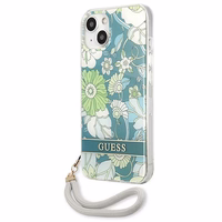 Guess GUHCP13SHFLSN iPhone 13 mini 5.4" žalias kietasis dėklas su gėlių dirželiu
