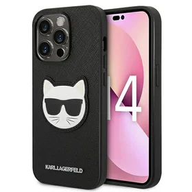 Karl Lagerfeld Saffiano Choupette Head Patch dėklas telefonui iPhone 14 Pro - juodas