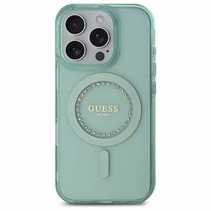 Guess IML Rhinestones Magnetinis dėklas telefonui iPhone 16 Pro - žalias