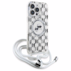 Karl Lagerfeld IML per petį monograminis Karl ir Choupette galvos MagSafe dėklas iPhone 16 Pro - skaidrus