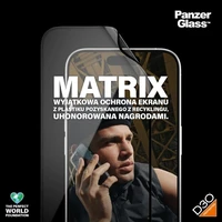 PanzerGlass Matrix Ultra-Wide-Fit hibridinis stiklas iPhone 15 Pro su pozicionieriumi