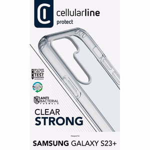 Cellularline Clear Strong dėklas, skirtas Samsung Galaxy S23+, su integruota antibakterine formule, skaidrus