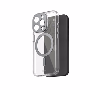 Moshi iGlaze MagSafe dėklas, skirtas iPhone 15 Pro, skaidrus su „Meteorite Gray“ spalvos detalėmis