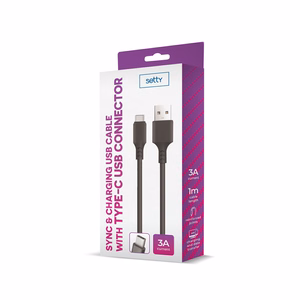 Setty kabelis USB - USB-C 1,0 m 3A juodas