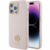 Guess Silikoninis Logo Strass 4G Dėklas telefonui iPhone 15 Pro Max - rožinis