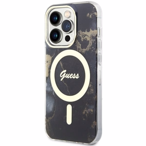 Guess GUHMP14LHTMRSK iPhone 14 Pro 6.1" juodas/juodas kietas dėklas Auksinis Marmuras MagSafe