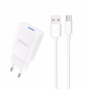 Dudao A4EU USB-A 2.1A sieninis įkroviklis - baltas + USB-A - USB-C kabelis