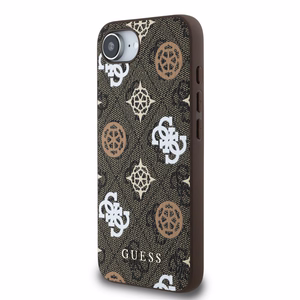 Guess PU 4G Peony dėklas telefonui iPhone 16e su MagSafe - rudas