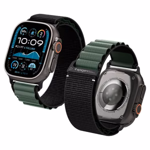 SPIGEN WBF1 dirželis APPLE WATCH 6 / 7 / 8 / 9 / 10 / SE / ULTRA 1 / 2 (44 / 45 / 46 / 49 MM) juodas/žalias