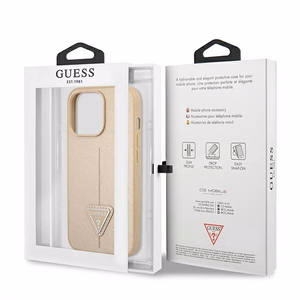 Guess GUHCP13LPSATLE iPhone 13 Pro / 13 6.1" smėlio spalvos kietasis dėklas SaffianoTriangle logotipas
