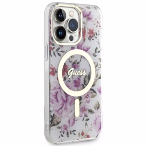 Guess GUHMP14XHCFWST iPhone 14 Pro Max 6.7" skaidrus kietas dėklas Flower Magnetinis