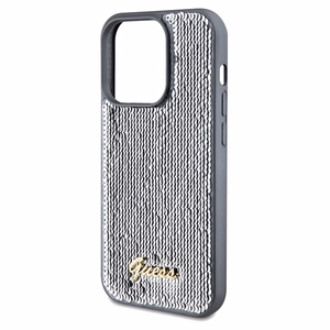 Guess Sequin Script Metal dėklas telefonui iPhone 14 Pro Max – sidabrinis