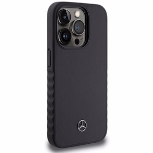 Mercedes Smooth Leather dėklas telefonui iPhone 15 Pro - juodas