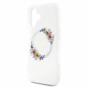 Guess IML Gėlių vainikas Magnetinis dėklas telefonui iPhone 16 Plus - skaidrus