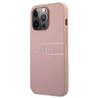 Guess GUHCP13XPSASBPI iPhone 13 Pro Max 6.7 rožinis kietasis dėklas Saffiano Stripe